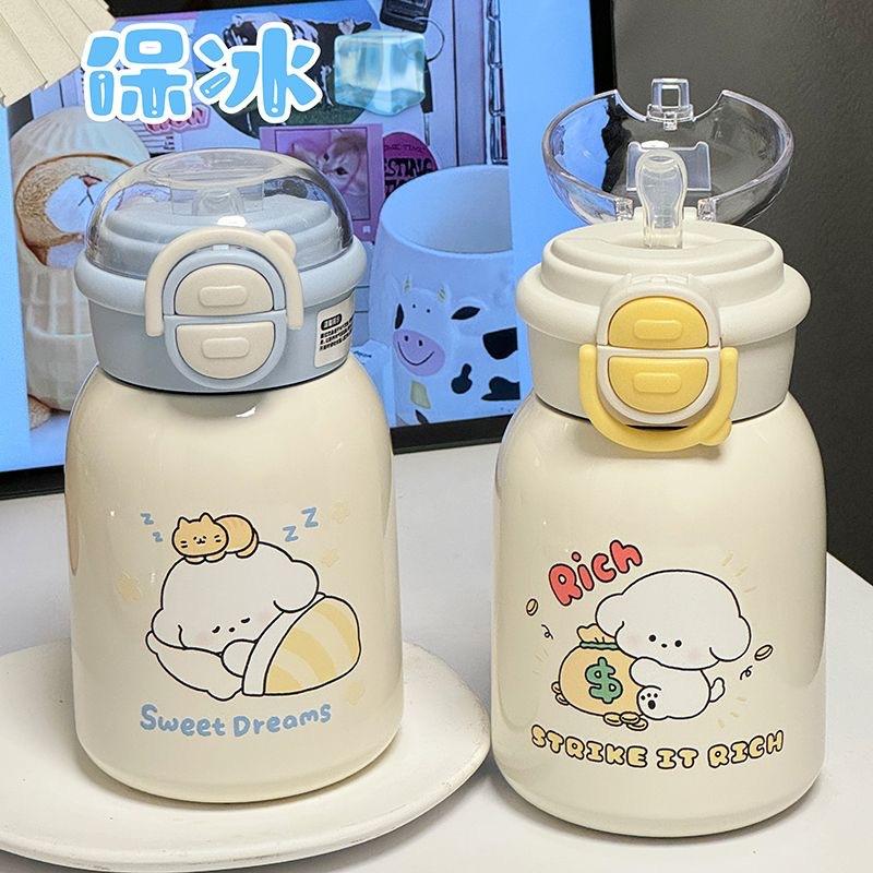 Cute water cup ins large capacity, high value, simple and portable student stainless steel thermos cup, straw Bingba cup