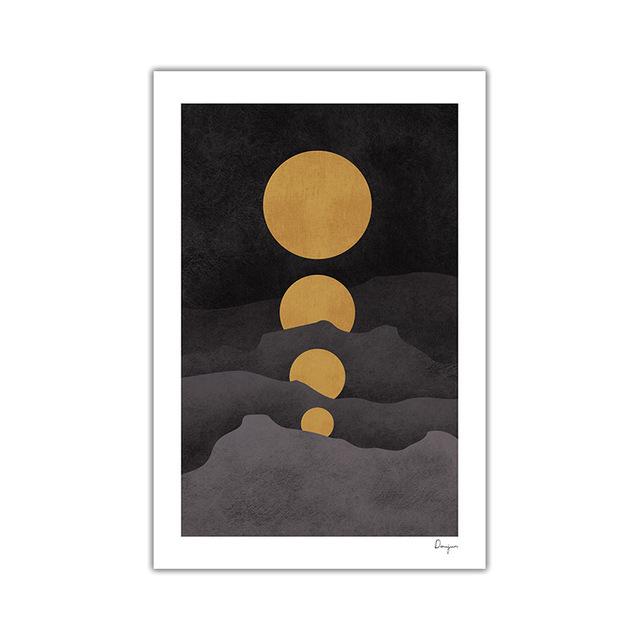 Abstract Geometric Art Pattern Canvas Painting Nordic Landscape Moon Alpine Poster Print Pictures for Living Room Wall Art Decor