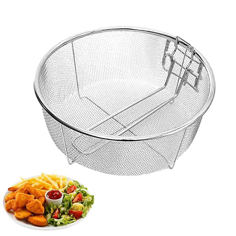 Stainless Steel Deep Fry Basket Round Wire Presentation With Detachable Handle Stainless Steel Drain Basket Fryer Skimmer