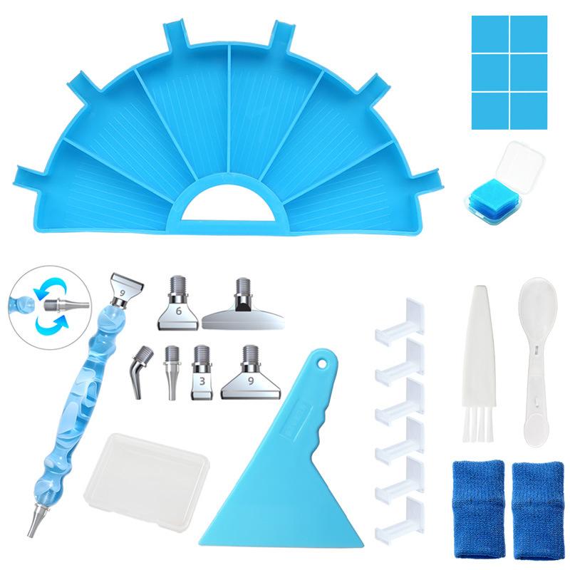 Diamond Painting Tool Kit with Fan Shaped Sorting Tray Rotating Pen Wax Pads Scraper Brush and Spoon for DIY Rhinestone Crafts
