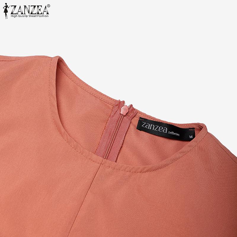 ZANZEA Women Casual Round Neck Summer Short Sleeve Dress