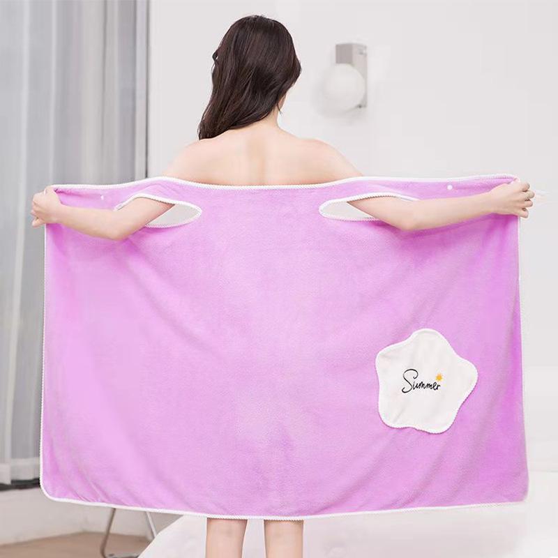 Women's Coral Fleece Wearable Bath Towel - Absorbent, Thick, No-Shed Bath Skirt Robe