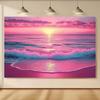 1pc Vibrant Beach Sunset Tapestry Banner - Pink and Purple Sky, Ocean Waves Design, Lightweight Polyester, Perfect for Living Ro