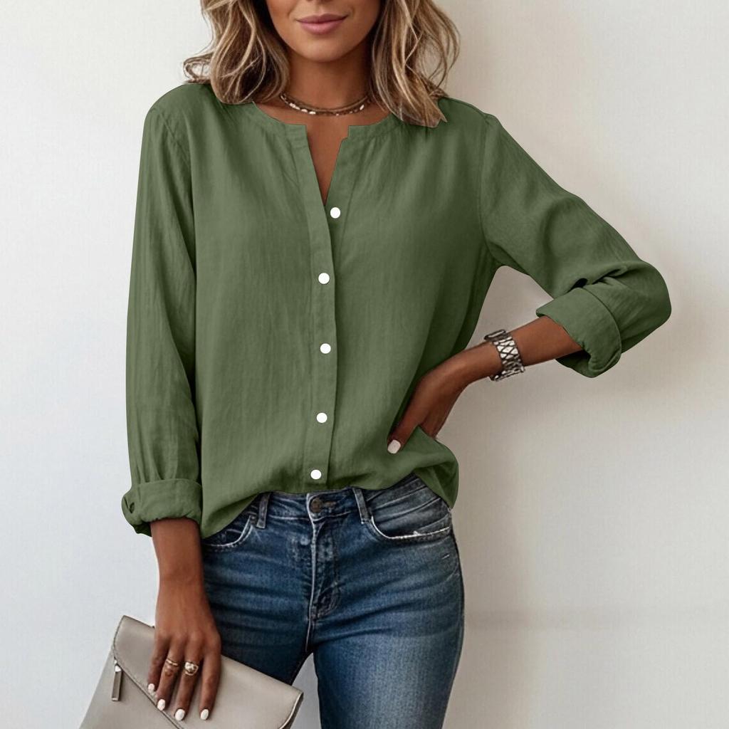 Camicia Casual alla Moda da Donna con Collo Alto e Bottoni Manica Lunga