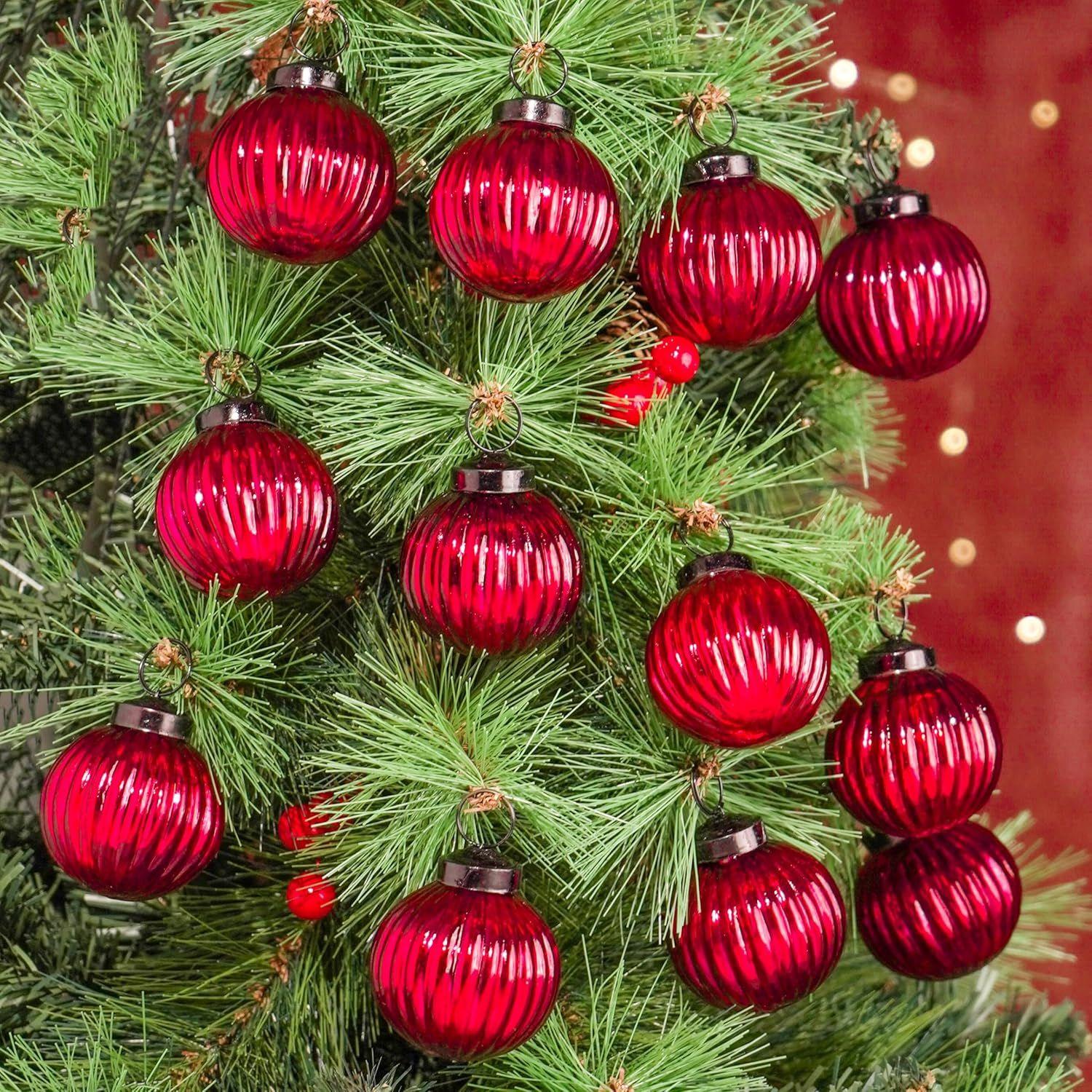 

12 Винтажных Ртутных Больших Рождественских Украшений Красные Уникальные Стеклянные Рождественские Шары для Рождественской Елки, Хэллоуина, Нового Года, Дня Святого Валентина 2 inch