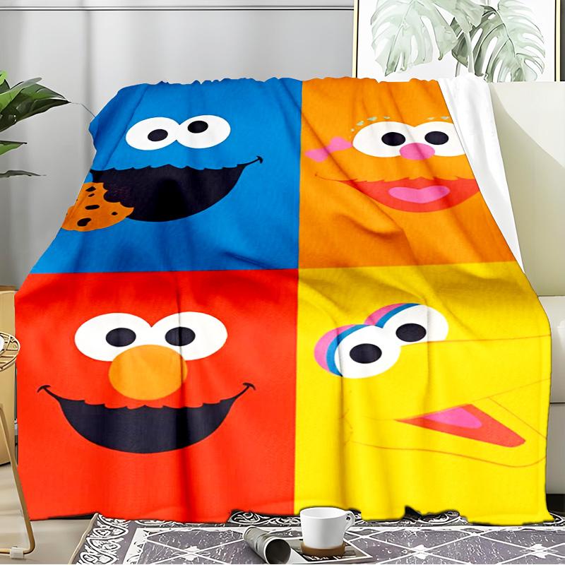 Colorful Sesame Muppets Together Blanket Flannel Throw for Sofa, Indoor, Camping, Living Room, Office, Chair, And Bed Soft Birthday Gift