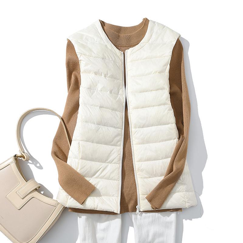 Women's Lightweight Sleeveless Down Vest: Short Round Neck, Autumn/Winter, Plus Size.