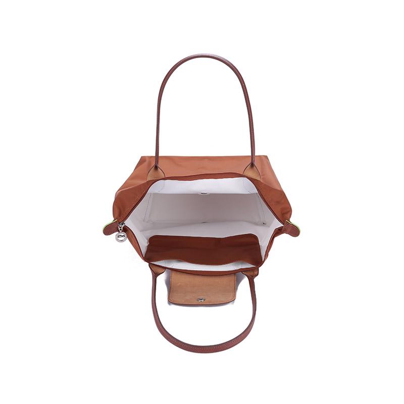 Longchamp Le Pliage Green 28 Button Zipper Closure Long Handle Leather Trim Dumpling Tote Handbag Women Handbags Brown 2605919504