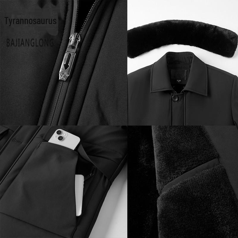 Men's Winter Plus Velvet Thick Warm Cotton Coat - Large, Loose-Fit, Medium-Length for Middle-Aged & Elderly
