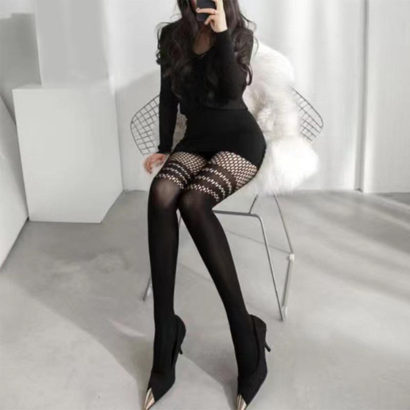 Women's Garter Belt Tights Patterned Fishnet Thigh High Stockings Tights High Waist Pantyhose Suspender Pantyhose Gifts