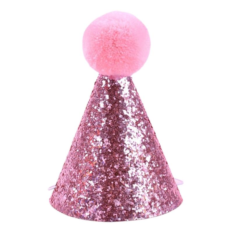 Birthday Pet Hat Dog Cats Headgear Birthday Costume Glittering Hat Studded Pompoms Dog Christmas Hat
