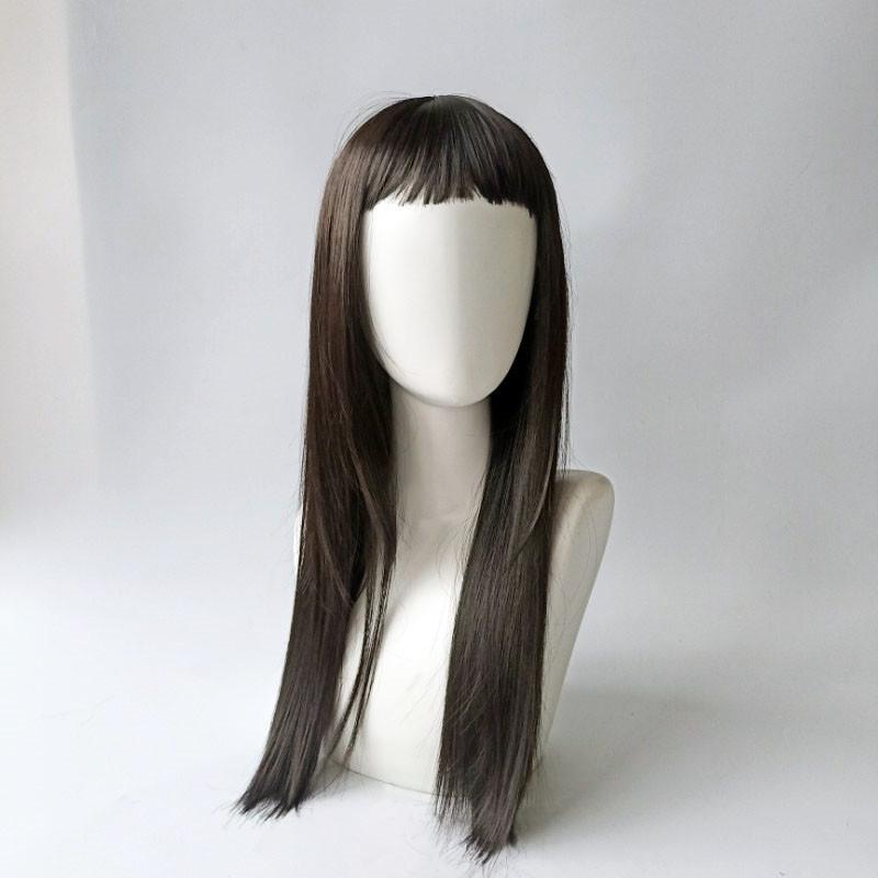 Children's Long Straight Hair Wig with Bangs - Celebrity Style High-Temperature Fiber, Full Head Coverage
