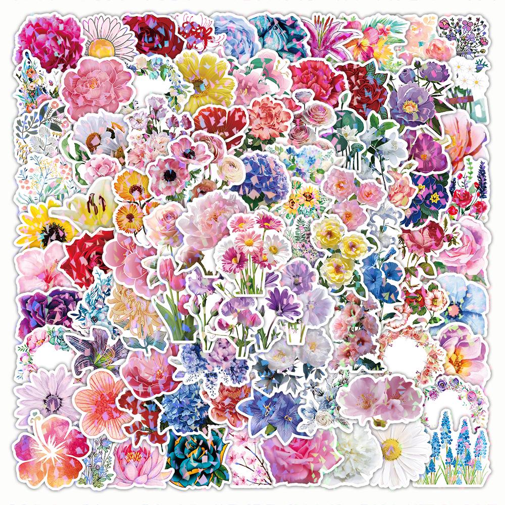 200-Count Holographic Flower Laser Glitter Stickers - Cartoon Style with Hot Stamping for Gift Box Sets