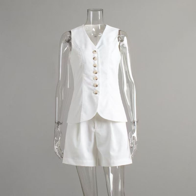 

Мода в западном стиле Повседневный топ-жилет без рукавов Шорты Комплект из двух предметов Жилет и шорты Костюм White S