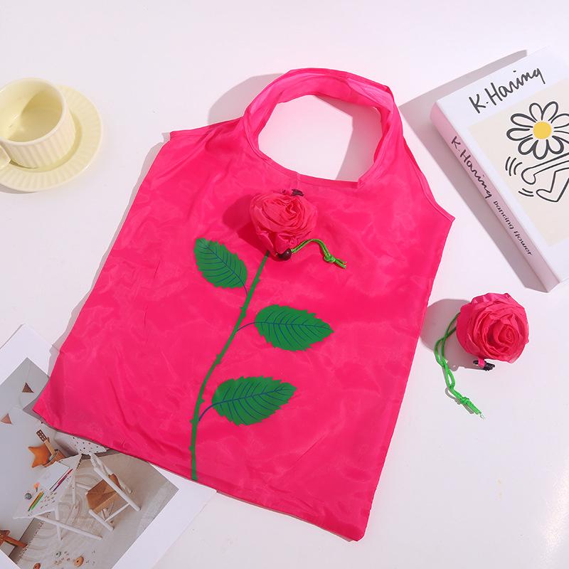 Rose Flower Foldable Shopping Bag Portable Large Capacity Folding Tote Bag Lightweight Durable Travel Handbag Storage Pouch