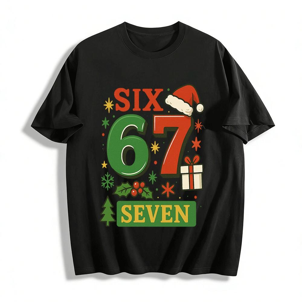 Christmas Themed Number 67 Print Casual Top Pure cotton T-shirt XXS