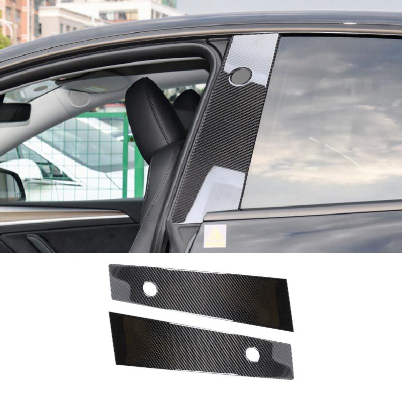 2PCS/SET Real Carbon Fiber For Tesla Model Y 2017-2022 Car Window B-Pillar Trim Sticker Car Interior Accessories