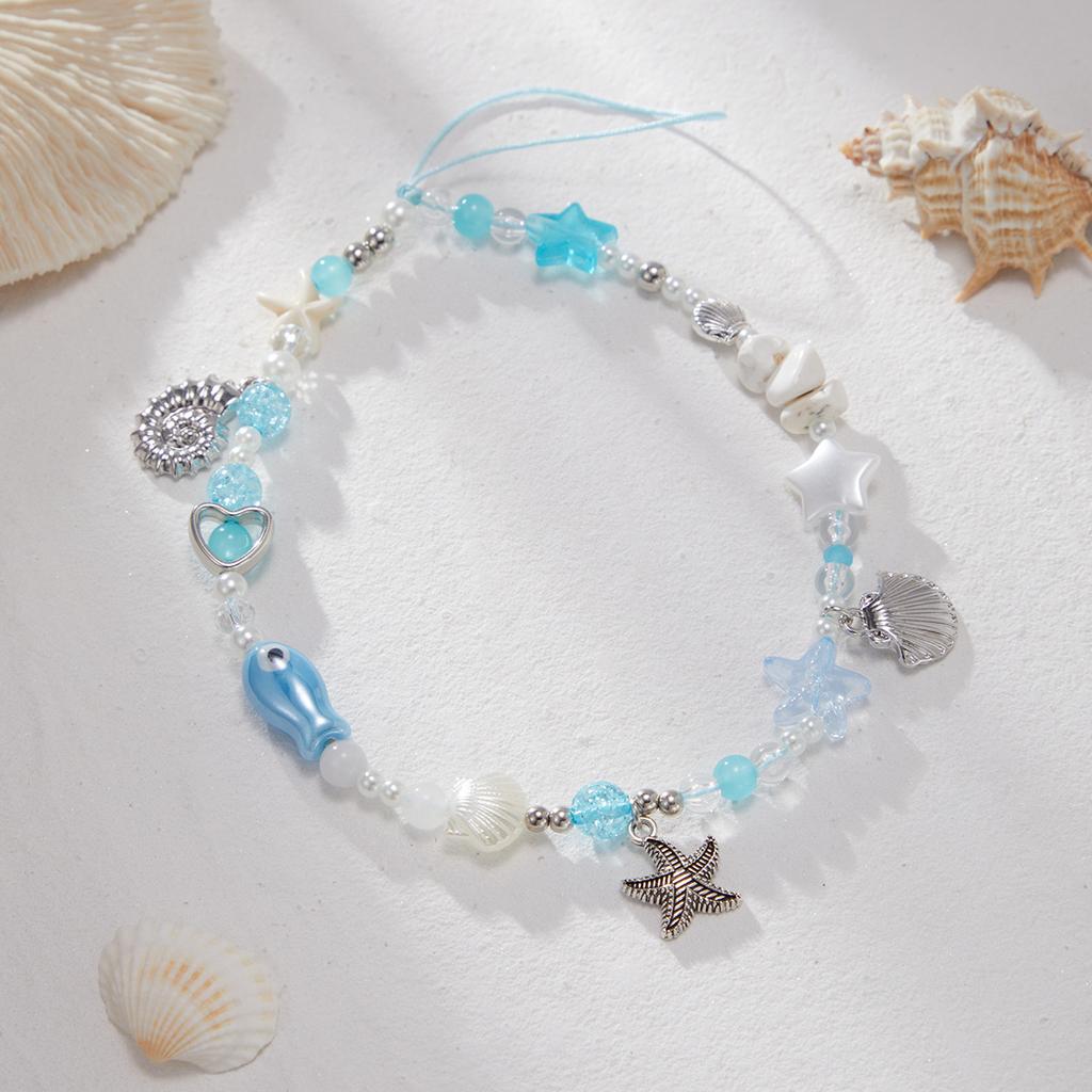 Vacation Starfish Scallop Pearl Pentagram Pendant Ocean Series Ceramic Fish Phone Chain