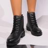 Lucyever PU Leder Schwarz Stiefeletten Frau Herbst Niedrige Absätze Schnürstiefel Frau Britischer Stil Plateau Kurze Stiefeletten