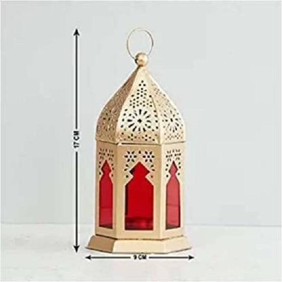 Schöne dekorative Laternenlampe Kerzenhalter Hängende Laterne Teelichthalter für Diwali Dekorativer Metall-Kerzenhalter (Rot blau)