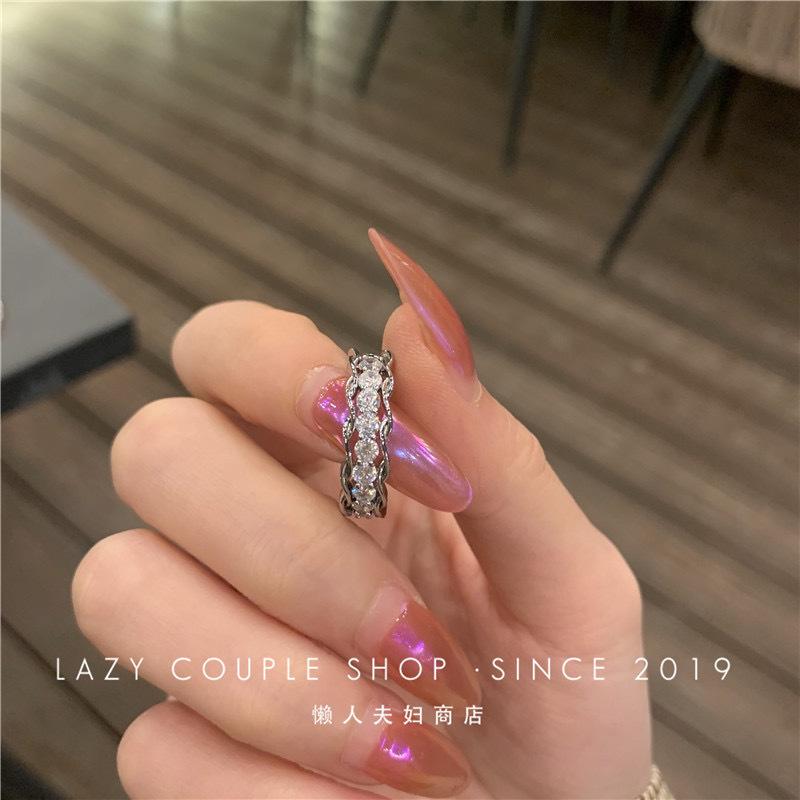 Light luxury fashion high sense pearl zircon copper ring women's design sense retro personality open index finger ring simple