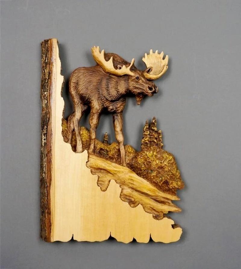 Animal Carving Handcraft Gift Wall Hanging Decor Handmade Wood Handicraft for Wild Nature Lover House Decoration