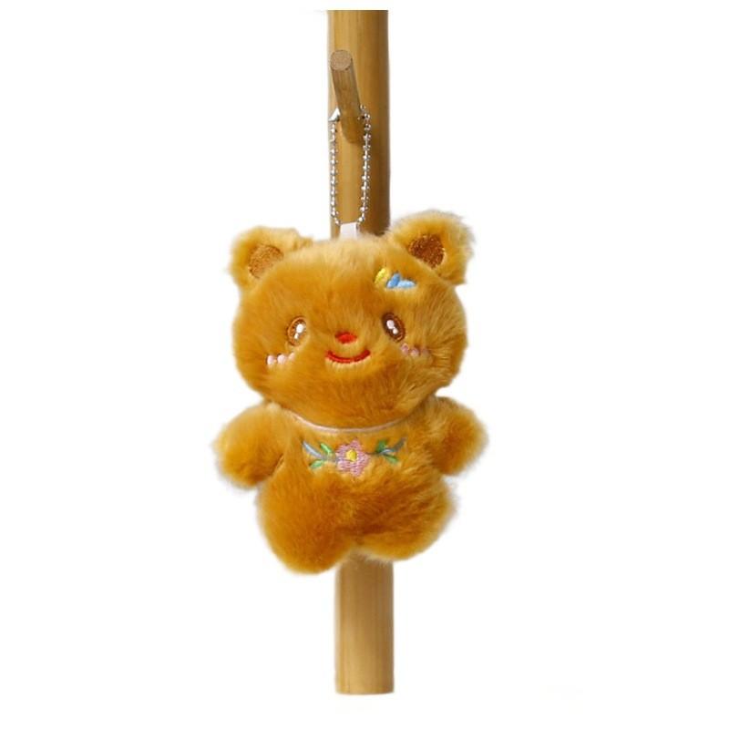 Plush Bear Keychain With Floral Design For Gift And Bag Decor