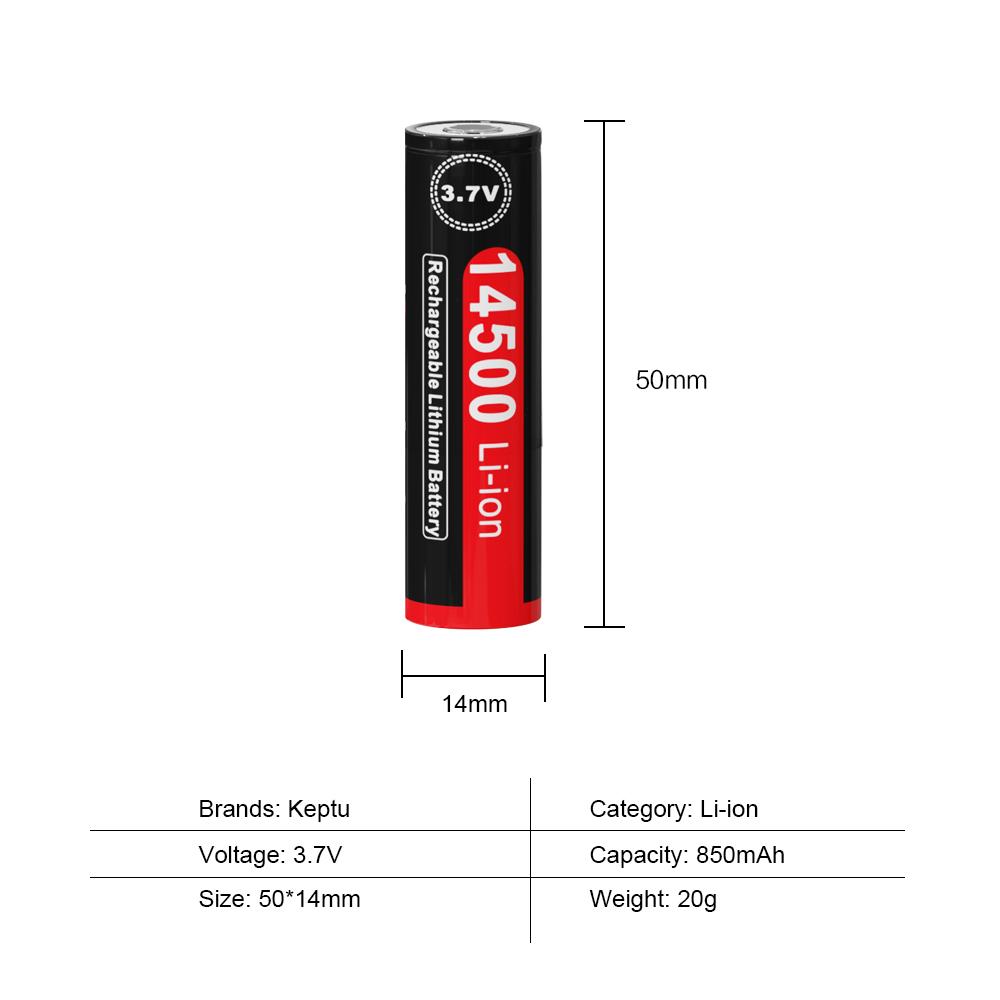 KEPTU 14500 850mAh 3.7V Li-ion Rechargeable Batteries AA Battery Lithium Cell for Led Flashlight Headlamps Torch Mouse