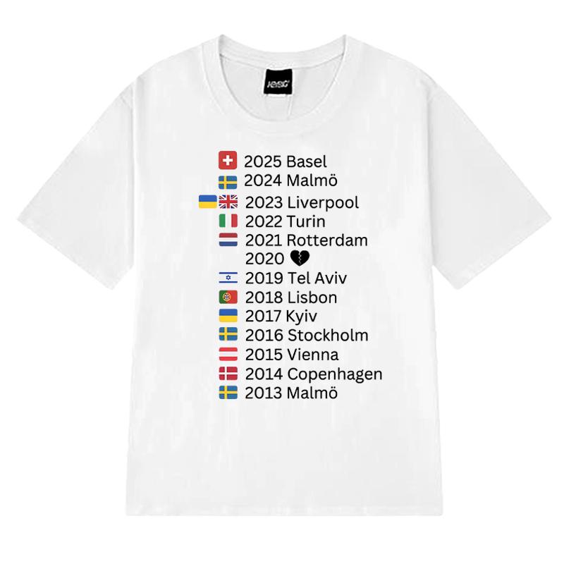 Eurovision 2025 Host Cities Music T shirt Men Women Trend Y2k Oversized short sleeve T-shirts Unisex 100% Cotton clothing Tops