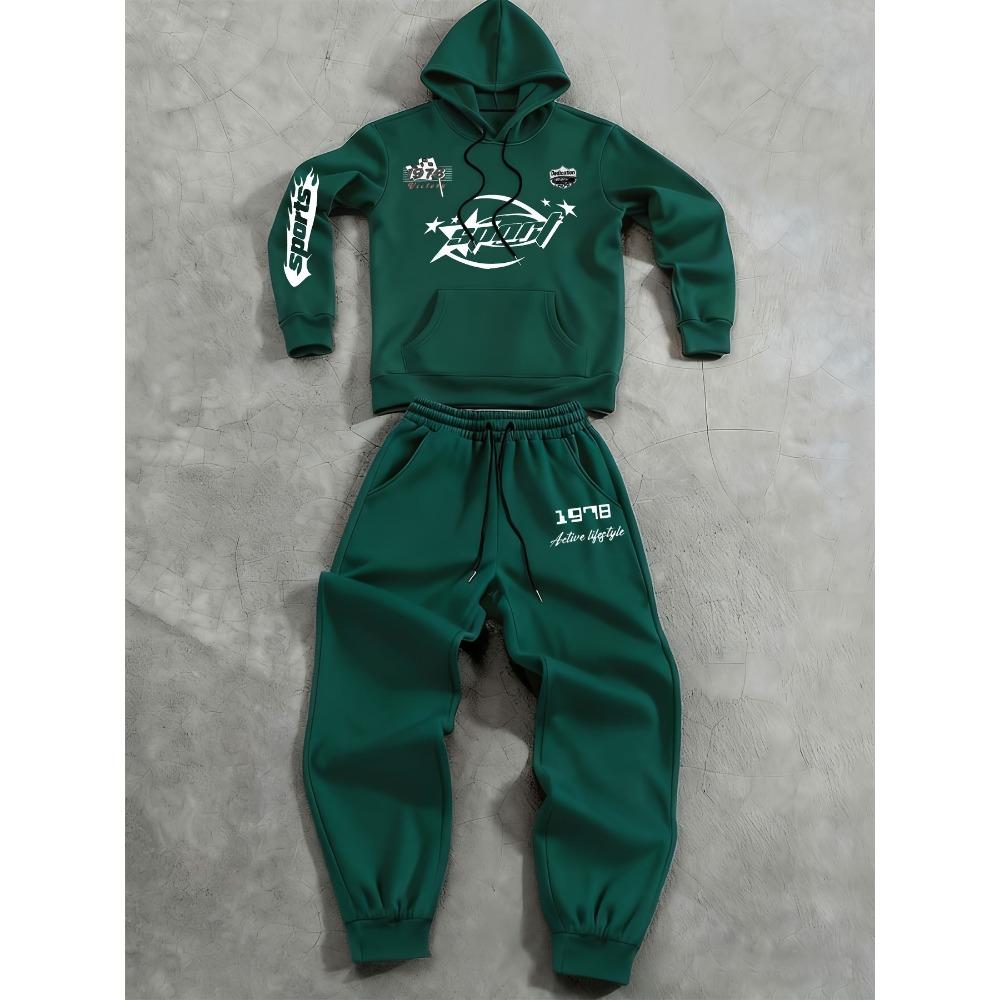 

Men s Casual 2 Piece Printed Drawstring Hoodie with Pockets and Drawstring Running Pants, Cool and Stylish Set XXL