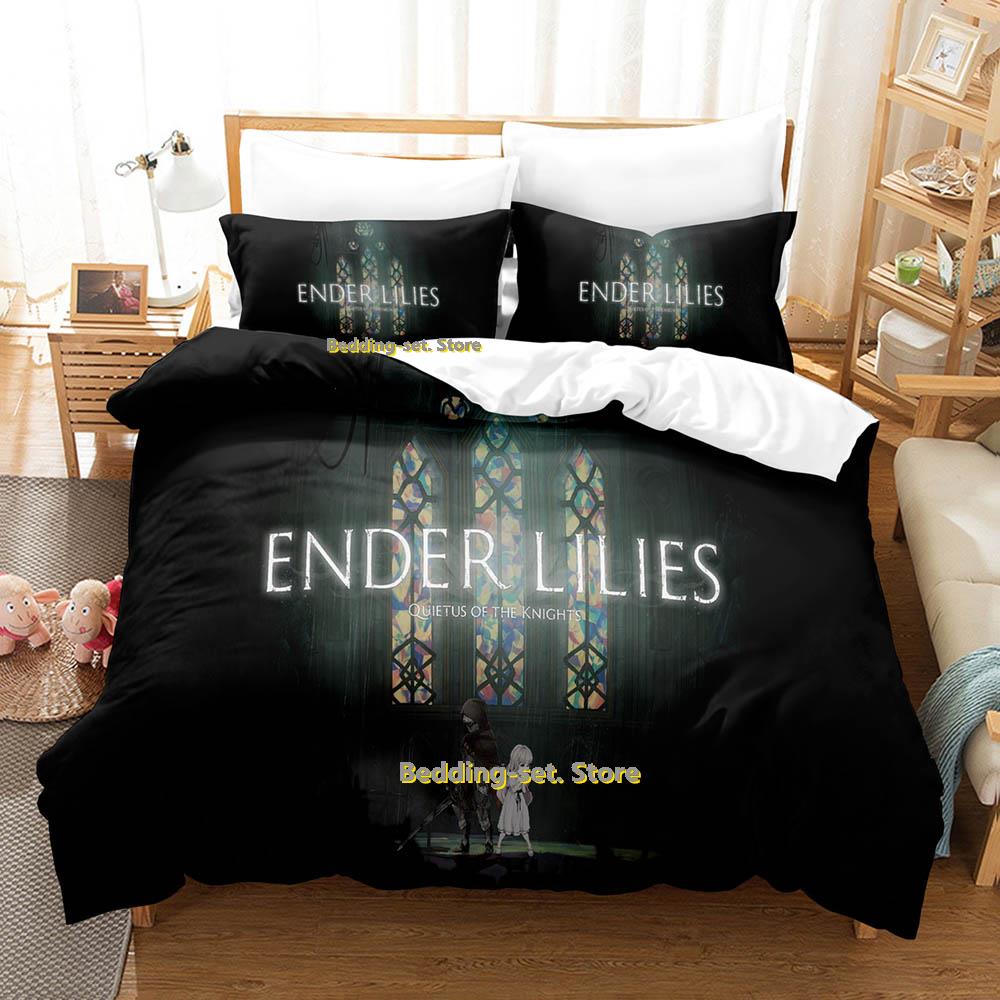 Comforter Gamw Ender Lilies Quietus Of The Knights Bedding Set Cartoon Anime Three-Piece Set Adult Kid Bedroom Three-Piece Suits 3D P