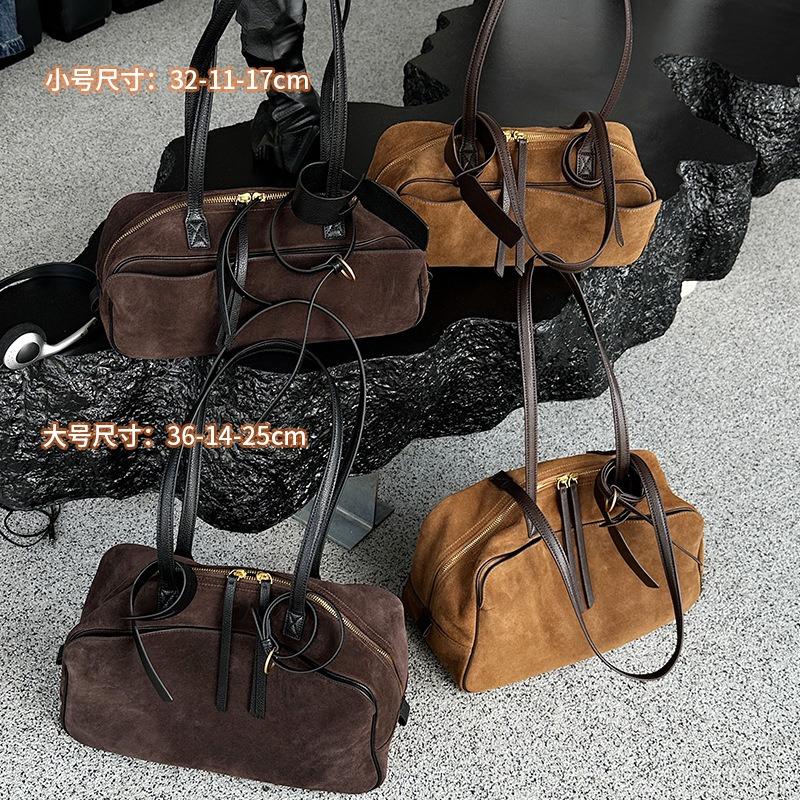 Frosted Cowhide Bowling Tote Bag, Genuine Leather, New Commuter Women's Bag, Shoulder Underarm Bag, High-end Light Luxury