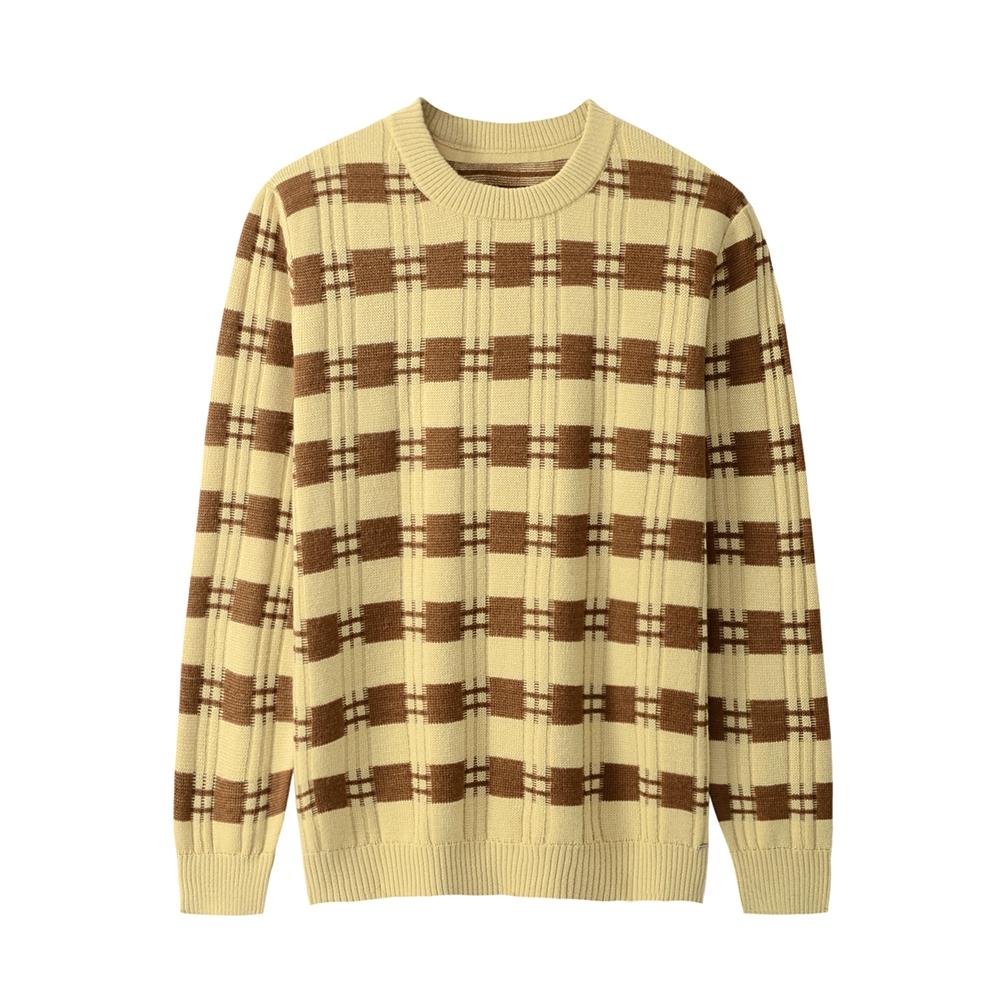 

Мужской вязаный пуловер с круглым вырезом и длинными рукавами в клетку 4XL абрикосовый