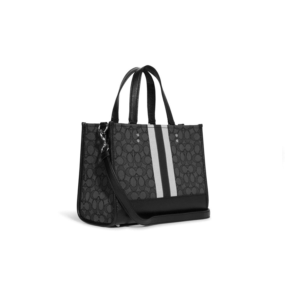 Coach Dempsey 30 Horizontal Classic Stripe Logo Tote Bag Women tote Black C8448-SVRT6