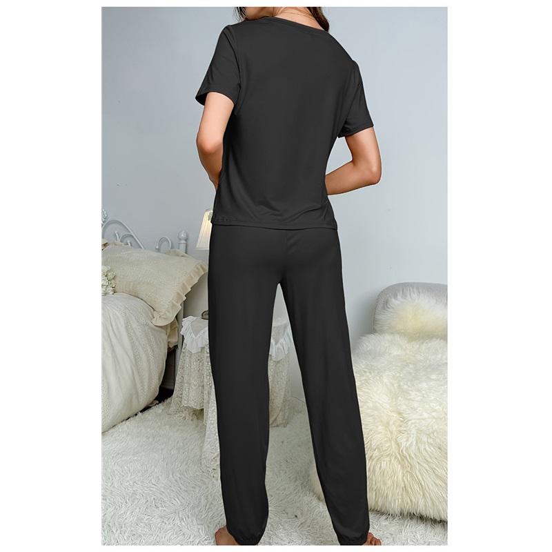 Pyžamový oblek klasický dámský jednobarevný mléčný hedvábí s krátkým rukávem kulatý výstřih tričko kalhoty oblek