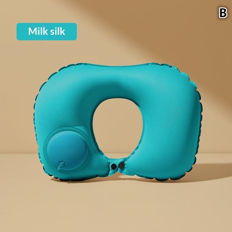 Flocking Inflatable Portable Neck Pillow That Can Be Stored And Self Filled Suitable For Outdoor Travel Business Trips Camping