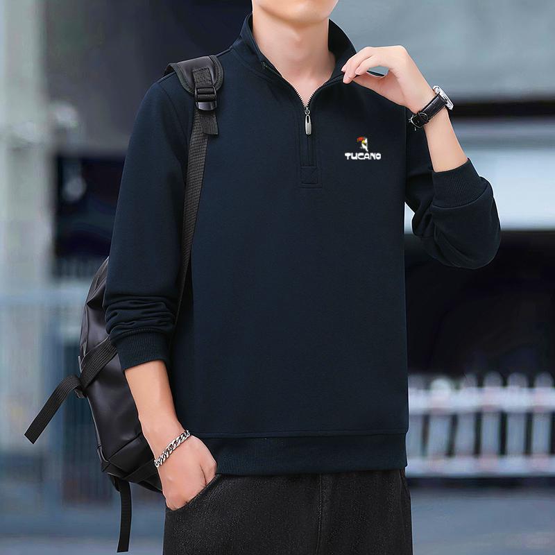 

Men s Woodpecker Hoodie - Spring & Autumn Half-Zip Stand Collar Loose Long-Sleeve Top L (100-120 lbs)