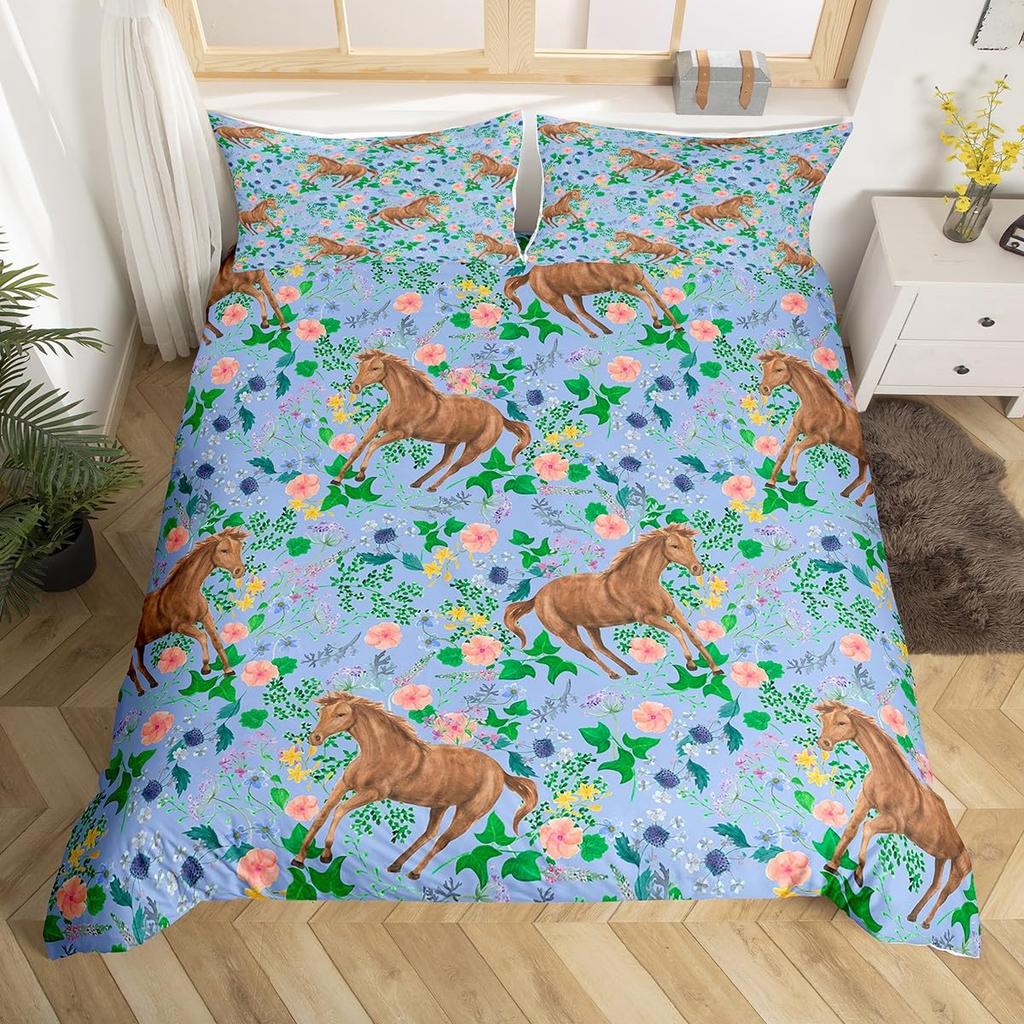 Horse Comforter Cover Set For Kids Bedding Set Boys Girls 3Pcs Duvet Cover Set Soft Luxury Quilt Cover With Pillowcase Full Size
