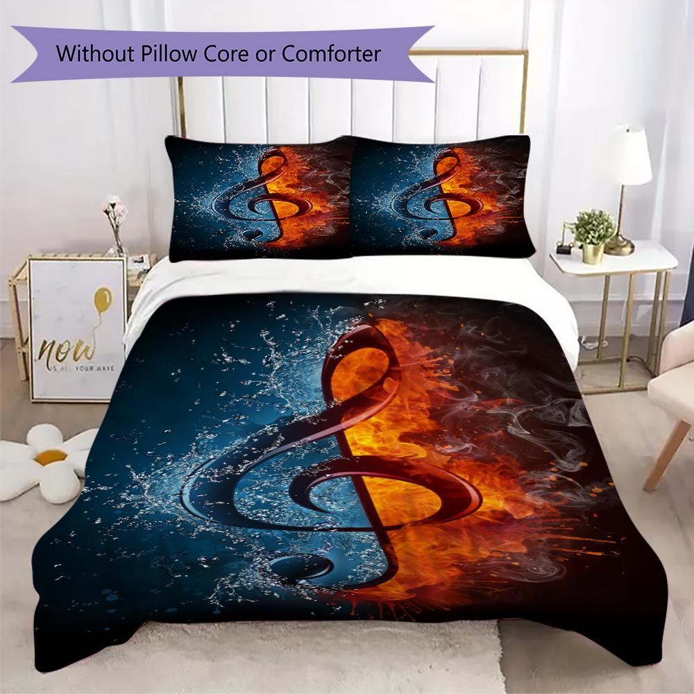 1PC Musical symbols Bedding Quilt Set Quilt Cover Pillowcase Home Decoration Birthday Gift (1 * duvet cover + 2 * pillowcase, without core)A19