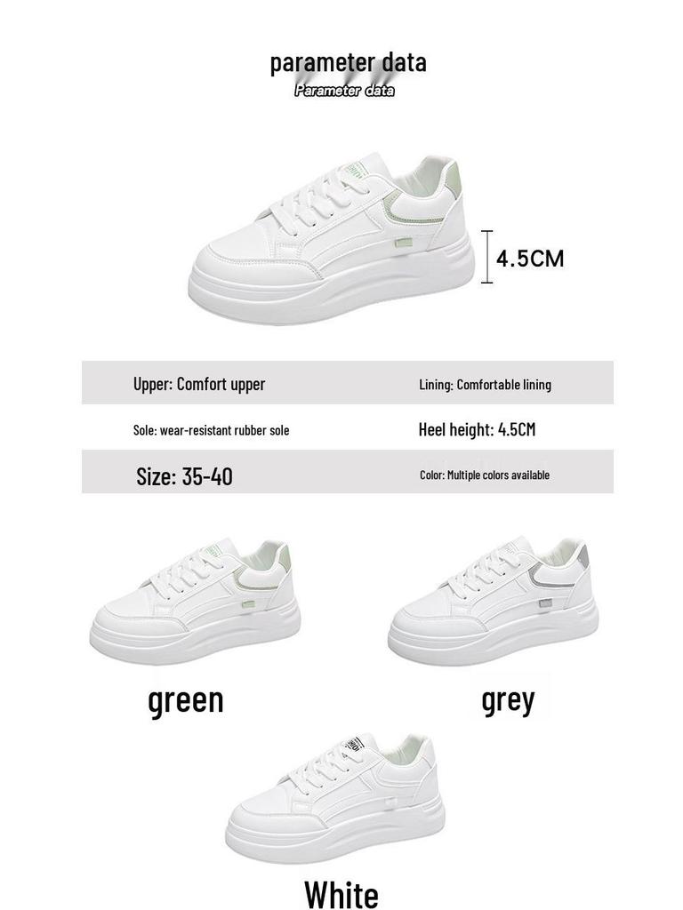 2024 Women's White Korean Style Thick Sole Sneakers: Versatile Autumn Casual Shoes