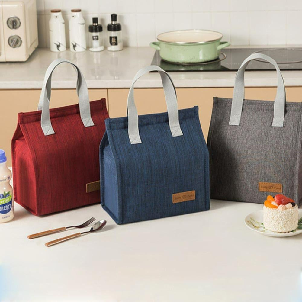 Solid Color Thermal Breakfast Organizer Tote Canvas Lunch Bag Food Hand Bags Waterproof Lunch Bag