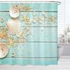 Beach Shower Curtain Turquoise Ocean Theme with Seashell & Starfish, Decorative Fabric Bathroom Curtain with Hooks