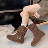 Western Cowboy Boots Martin Boots Women's Shoes Retro Suede Buckle 2025 New Autumn Design Pleated Small Short Boots