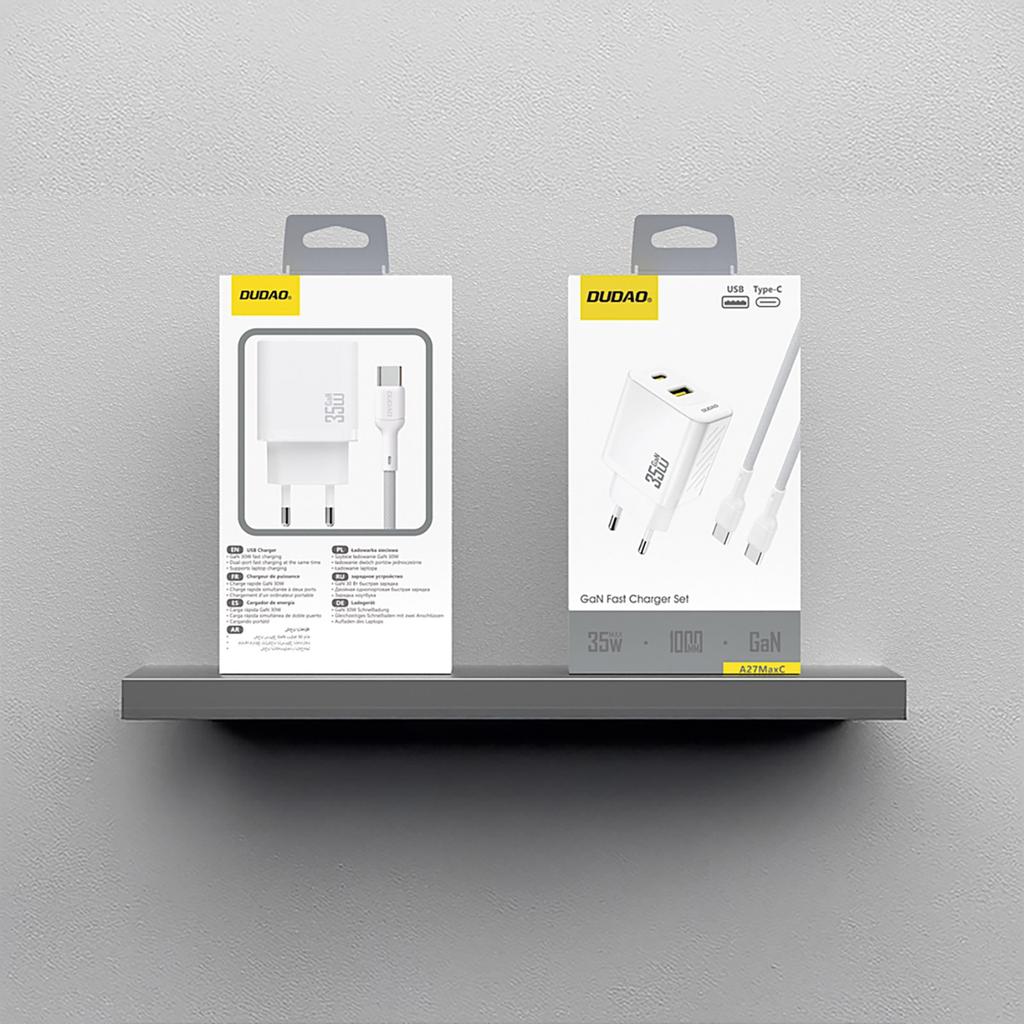 Ładowarka sieciowa USB-A USB-C z kablem USB-C PD QC 35W - biała