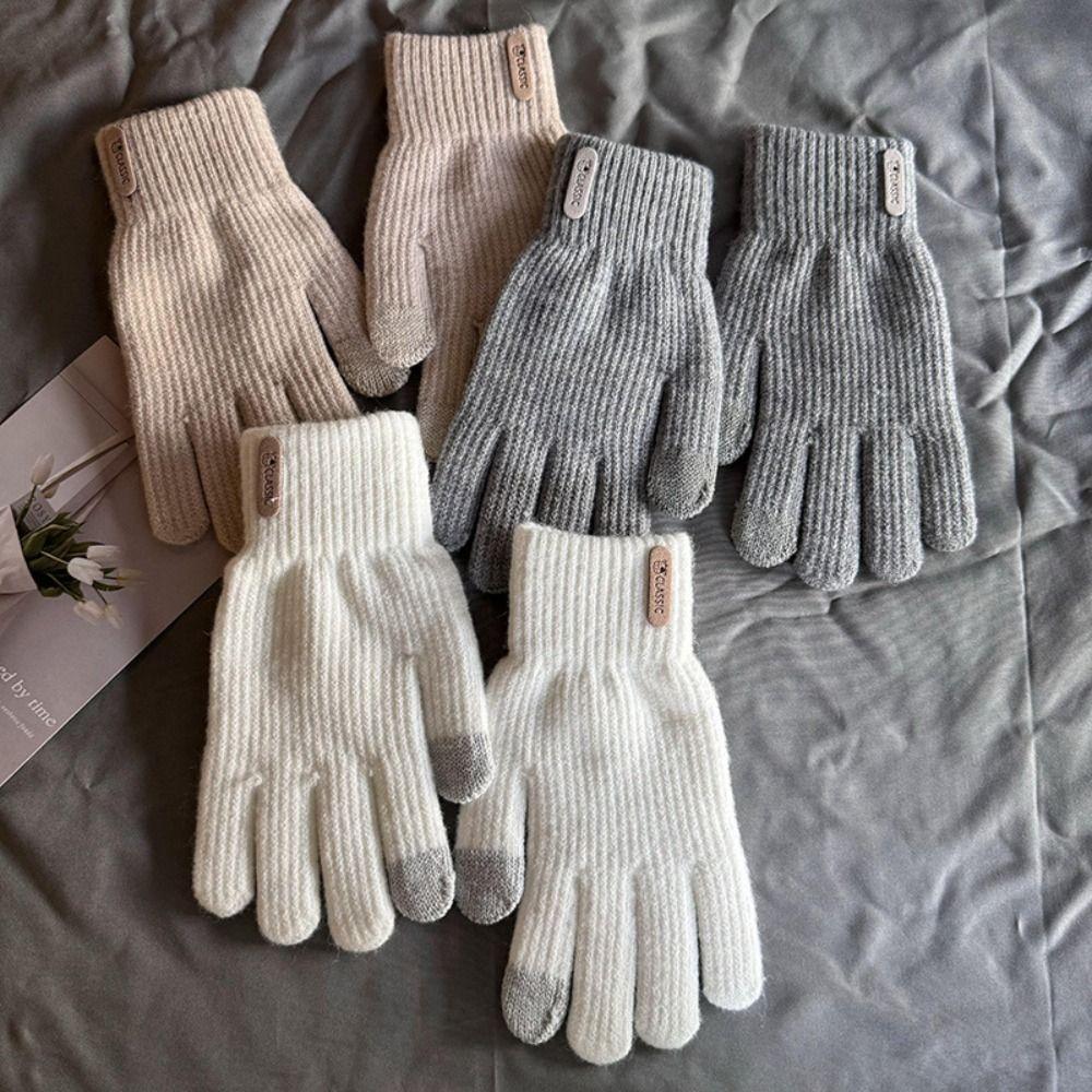 Korean Style Knitting Gloves Five Finger Cycling Driving Gloves Gift Full Finger Mittens  Autumn