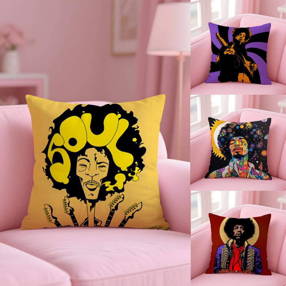 SingerJ-Jimi H-Hendrix Pillow Case Soft Plush Fabric Double-Sided Printed Cushion Cover Warm Winter Sofa Pillow Case