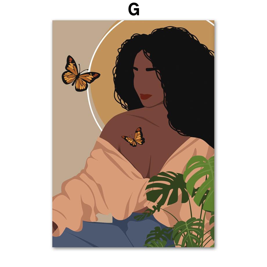 Abstract Butterfly Monstera Black Fashion Girl African Art Nordic PostersCanvas Painting  Prints Wall Pictures Living Room Decor