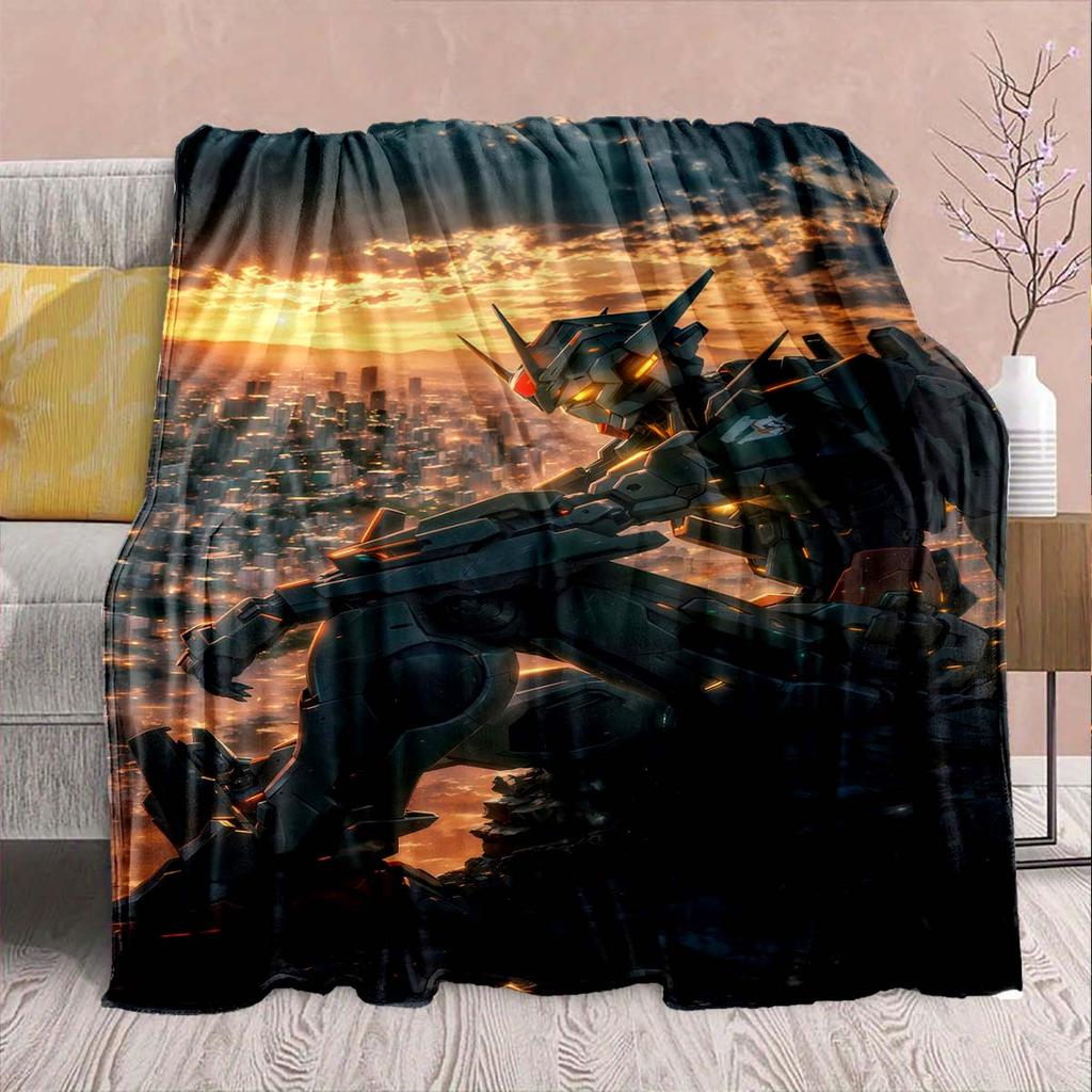 Gundam Anime Flannel Blanket - Soft Warm Perfect for Sofa, Bedding Camping Travel Office Home Decor