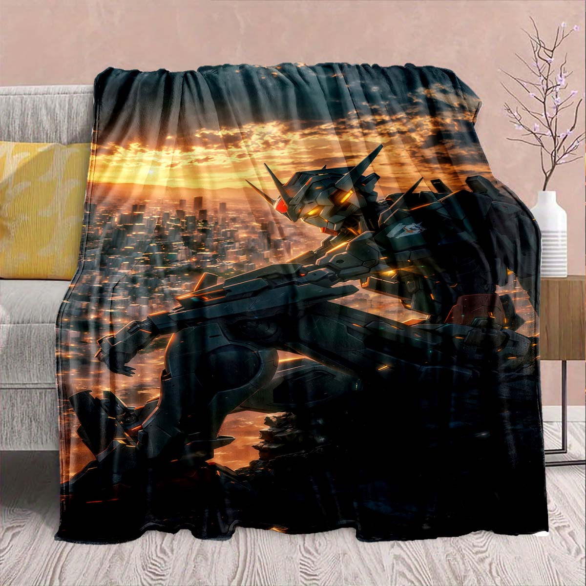 

Gundam Anime Flannel Blanket - Soft Warm Perfect for Sofa, Bedding Camping Travel Office Home Decor -QJY 75x90cm