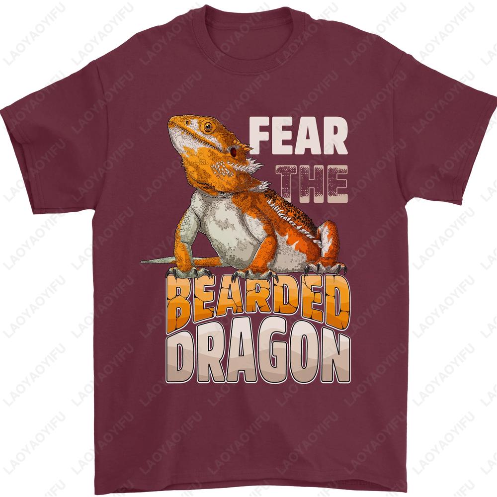 Fear The Bearded Dragon Mens TShirt  Retro Reptile Graphic Streetwear Cotton Tee Humorous Animal Print Casual Top